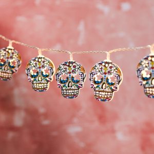 Battery Operated Lights | 12 Sugar Skull LED String Lights Battery Operated Lights Battery Operated Lights