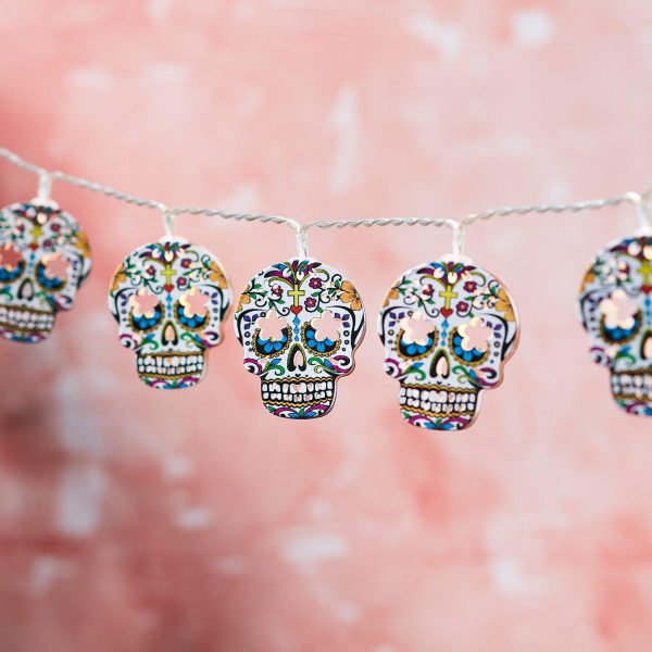 Battery Operated Lights | 12 Sugar Skull LED String Lights Battery Operated Lights Battery Operated Lights