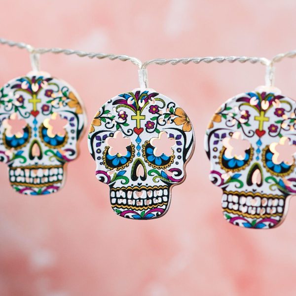 Battery Operated Lights | 12 Sugar Skull LED String Lights Battery Operated Lights Battery Operated Lights