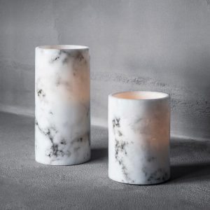 Battery Operated Lights | 2 Marble Wax LED Pillar Candles Battery Operated Lights Battery Operated Lights