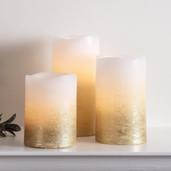 Battery Operated Lights | 3 Metallic Gold Ombre Wax LED Pillar Candles Battery Operated Lights Battery Operated Lights