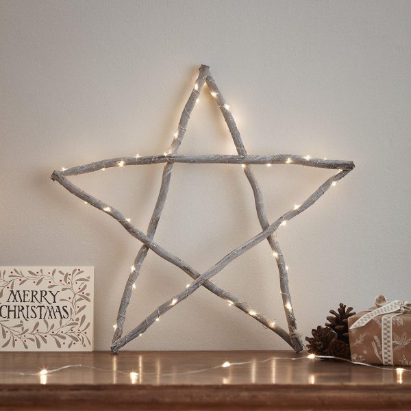 Battery Operated Lights | 35cm Grey Wooden Star Light Battery Operated Lights Battery Operated Lights