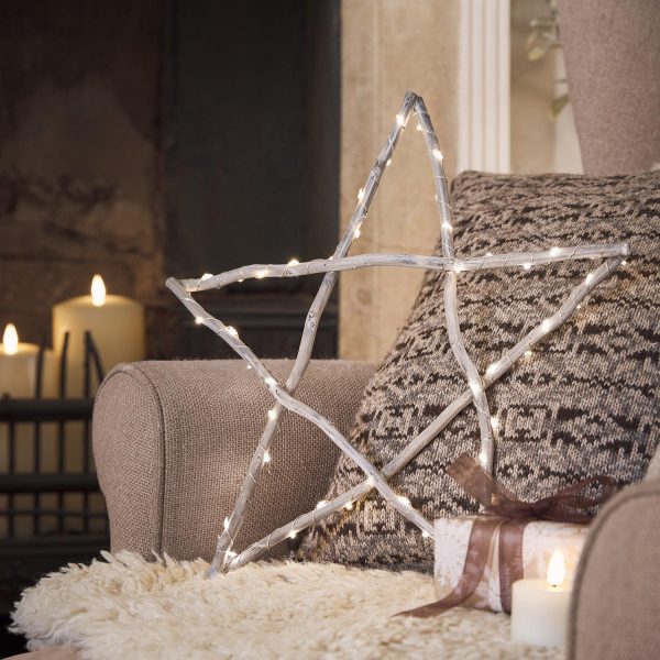 Battery Operated Lights | 35cm Grey Wooden Star Light Battery Operated Lights Battery Operated Lights