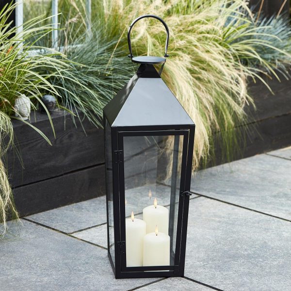 Battery Operated Lights | Cairns Large Black Garden Lantern with 3 TruGlow® Candles Battery Operated Lights Battery Operated Lights