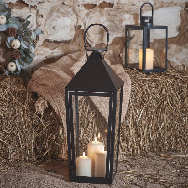 Battery Operated Lights | Cairns Large Black Garden Lantern with 3 TruGlow® Candles Battery Operated Lights Battery Operated Lights