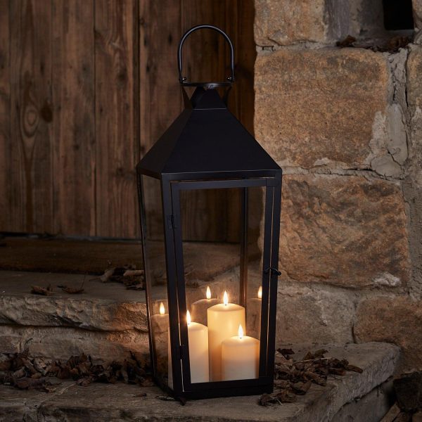 Battery Operated Lights | Cairns Large Black Garden Lantern with 3 TruGlow® Candles Battery Operated Lights Battery Operated Lights