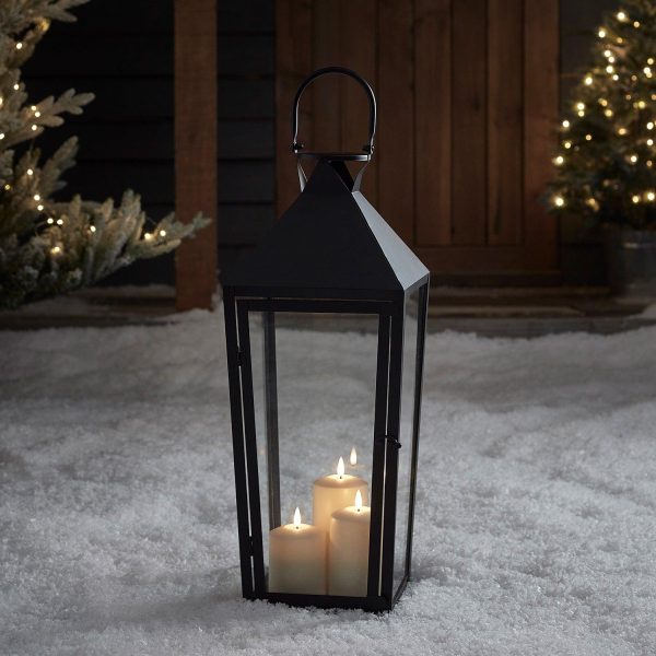 Battery Operated Lights | Cairns Large Black Garden Lantern with 3 TruGlow® Candles Battery Operated Lights Battery Operated Lights