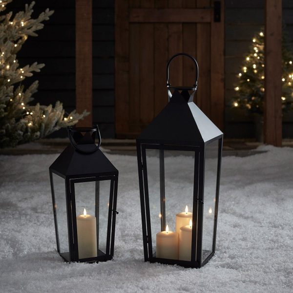 Battery Operated Lights | Cairns Large Black Garden Lantern with 3 TruGlow® Candles Battery Operated Lights Battery Operated Lights