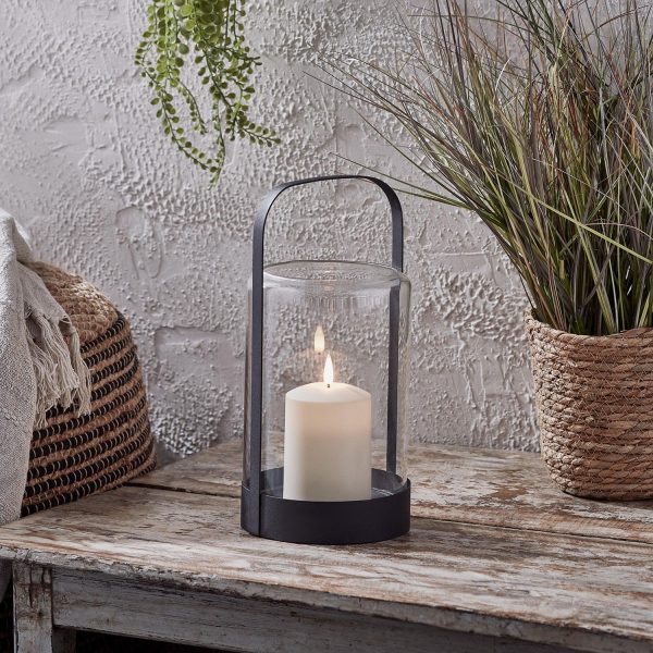 Battery Operated Lights | Glass Cloche Black Garden Lantern with TruGlow® Candle Battery Operated Lights Battery Operated Lights