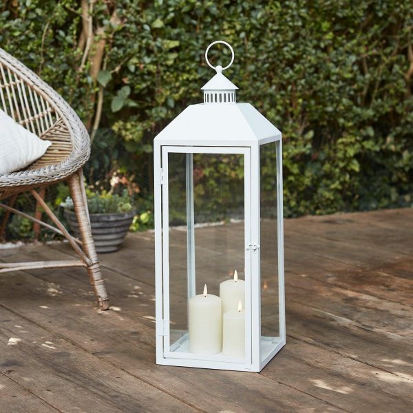 Battery Operated Lights | Perth Large White Garden Lantern with 3 TruGlow® Candles Battery Operated Lights Battery Operated Lights