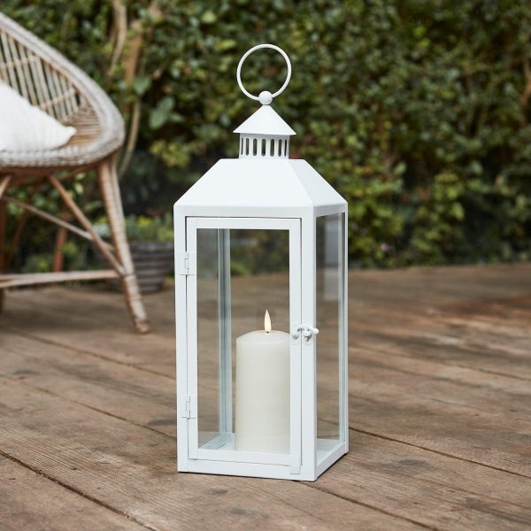 Battery Operated Lights | Perth Medium White Garden Lantern with TruGlow® Candle Battery Operated Lights Battery Operated Lights