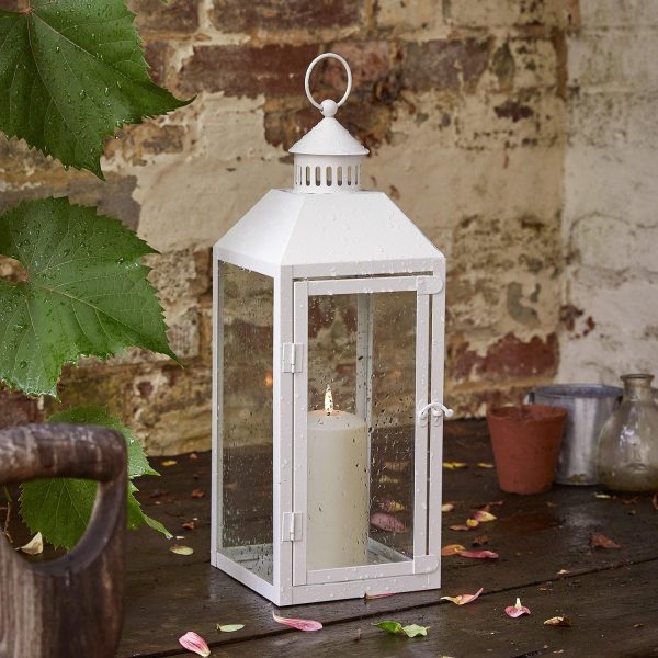 Battery Operated Lights | Perth Medium White Garden Lantern with TruGlow® Candle Battery Operated Lights Battery Operated Lights