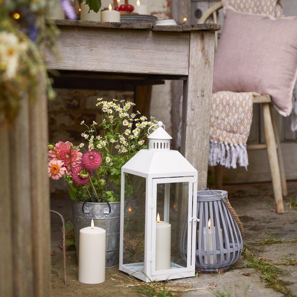 Battery Operated Lights | Perth Medium White Garden Lantern with TruGlow® Candle Battery Operated Lights Battery Operated Lights