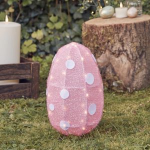 Battery Operated Lights | Pink & White Easter Egg Outdoor LED Figure Battery Operated Lights Battery Operated Lights