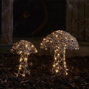 Battery Operated Lights | Rattan Mushroom Garden Light Duo Battery Operated Lights Battery Operated Lights