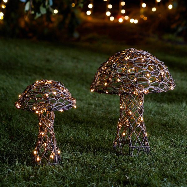 Battery Operated Lights | Rattan Mushroom Garden Light Duo Battery Operated Lights Battery Operated Lights