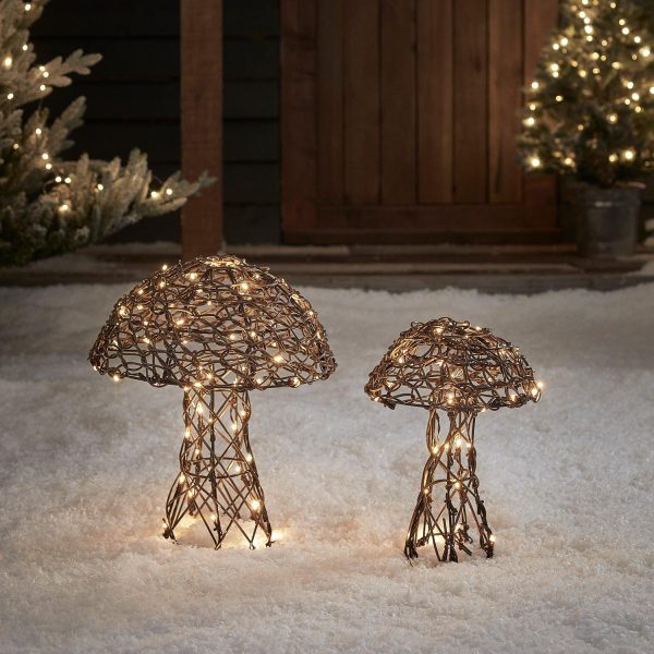 Battery Operated Lights | Rattan Mushroom Garden Light Duo Battery Operated Lights Battery Operated Lights