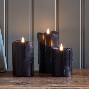 Battery Operated Lights | TruGlow® Black Dripping Wax LED Pillar Candle Trio Battery Operated Lights Battery Operated Lights