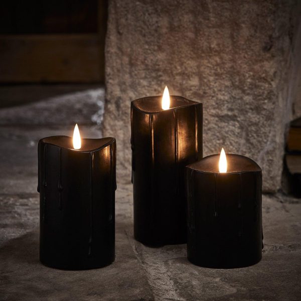 Battery Operated Lights | TruGlow® Black Dripping Wax LED Pillar Candle Trio Battery Operated Lights Battery Operated Lights