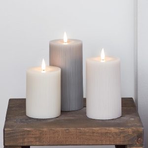 Battery Operated Lights | TruGlow® Grey Ribbed LED Pillar Candle Trio Battery Operated Lights Battery Operated Lights