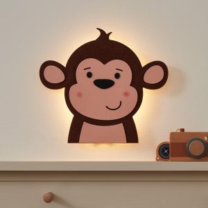 Children’s Lights | Wooden Children’s Monkey Wall Light Battery Operated Lights Battery Operated Lights