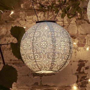 Garden Lights | 20cm Tyvek White Moroccan Hanging Solar Lantern Garden Lights Garden Lights