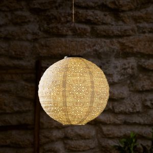 Garden Lights | 20cm White Tyvek Moroccan Hanging Solar Lantern Garden Lights Garden Lights