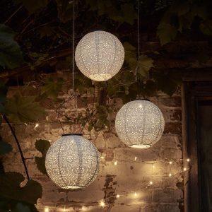 Garden Lights | 3 White Tyvek Moroccan Hanging Solar Lanterns Garden Lights Garden Lights