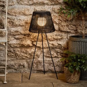 Garden Lights | Black Wicker Solar Tripod Floor Lamp Garden Lights Garden Lights