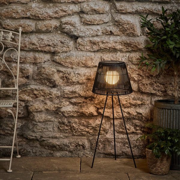 Garden Lights | Black Wicker Solar Tripod Floor Lamp Garden Lights Garden Lights