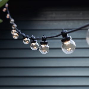 Garden Lights | Pro Connect 25m 50 Warm White Connectable Festoon Lights Clear Cap Black Cable Festoon Lights Festoon Lights