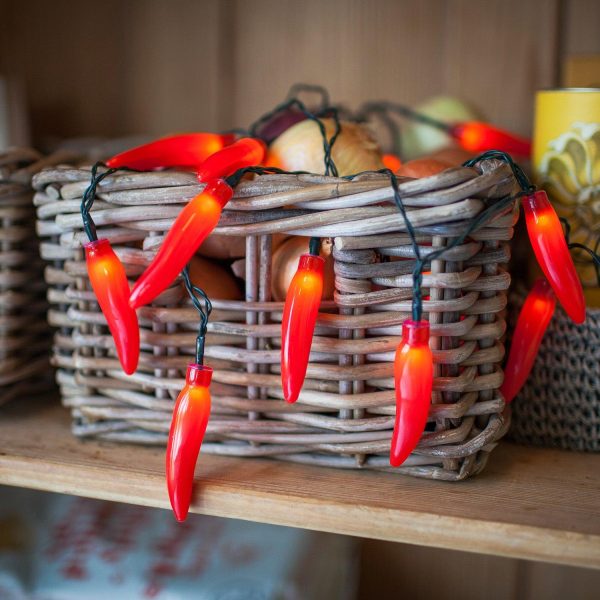 Indoor Fairy Lights | 20 Red Chilli Pepper Fairy Lights Battery Operated Lights Battery Operated Lights