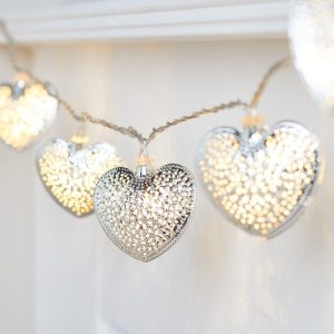 Indoor Fairy Lights | 20 Silver Filigree Heart Fairy Lights Indoor Indoor Fairy Lights