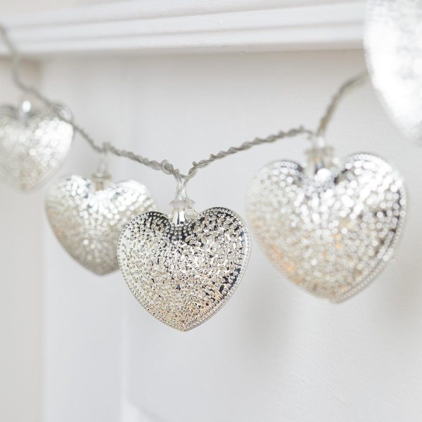 Indoor Fairy Lights | 20 Silver Filigree Heart Fairy Lights Indoor Indoor Fairy Lights