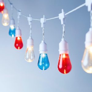 Indoor Festoon Lights | 15 Red, White & Blue Drop Bulb Battery Festoon Lights Indoor Indoor Festoon Lights