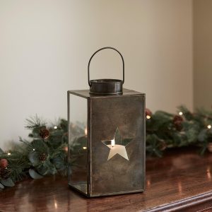 Indoor Lanterns | Antique Brass Star Glass Lantern & TruGlow® Candle Indoor Indoor Lanterns