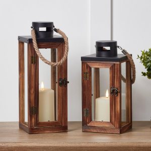 Indoor Lanterns | Bude Wooden Indoor Lantern Duo with TruGlow® Candles Indoor Indoor Lanterns