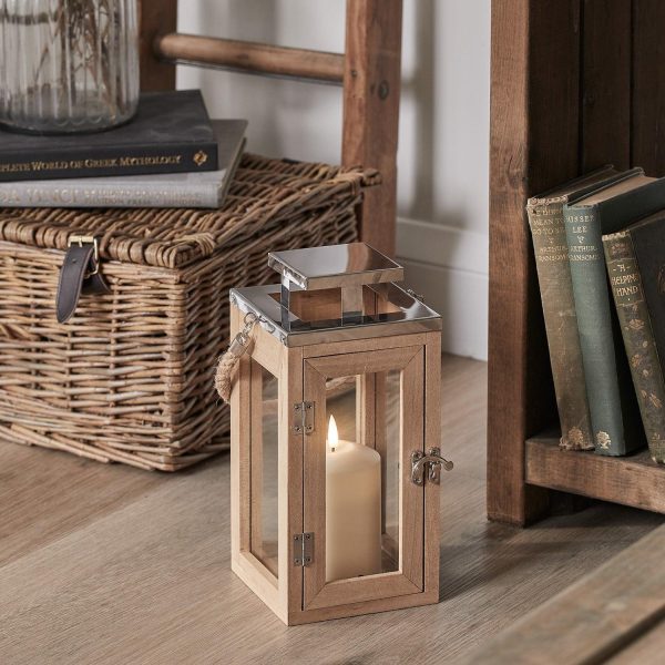 Indoor Lanterns | Salcombe Wooden Lantern Duo with TruGlow® Candles Battery Operated Lights Battery Operated Lights