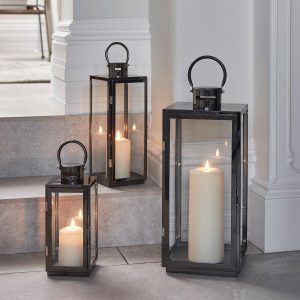 Indoor Lanterns | Stainless Steel Candle Lantern Trio with TruGlow® Candles Battery Operated Lights Battery Operated Lights