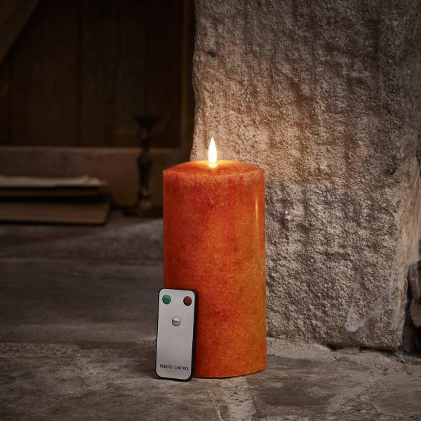 LED Candles | 20cm TruGlow® Mottled Orange LED Chapel Candle with Remote Control Battery Operated Lights Battery Operated Lights