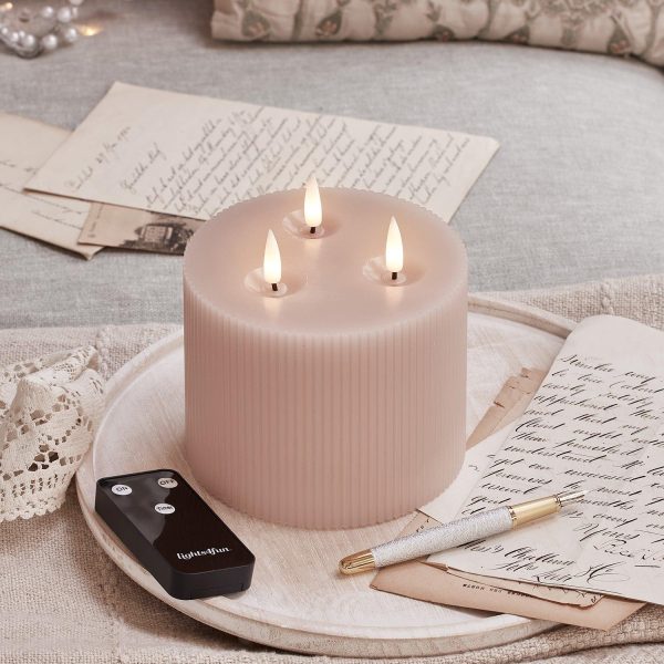 LED Candles | 3 Wick Fluted Blush Pink TruGlow® LED Candle Battery Operated Lights Battery Operated Lights