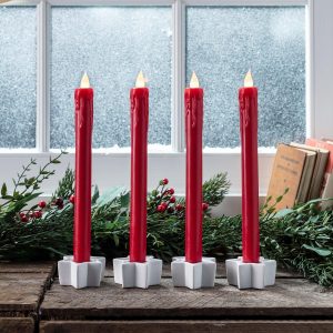 LED Candles | 4 Red Dripping Wax LED Taper Candles Battery Operated Lights Battery Operated Lights