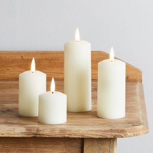 LED Candles | 4 TruGlow® Ivory Slim Pillar Candles With Remote Control Battery Operated Lights Battery Operated Lights