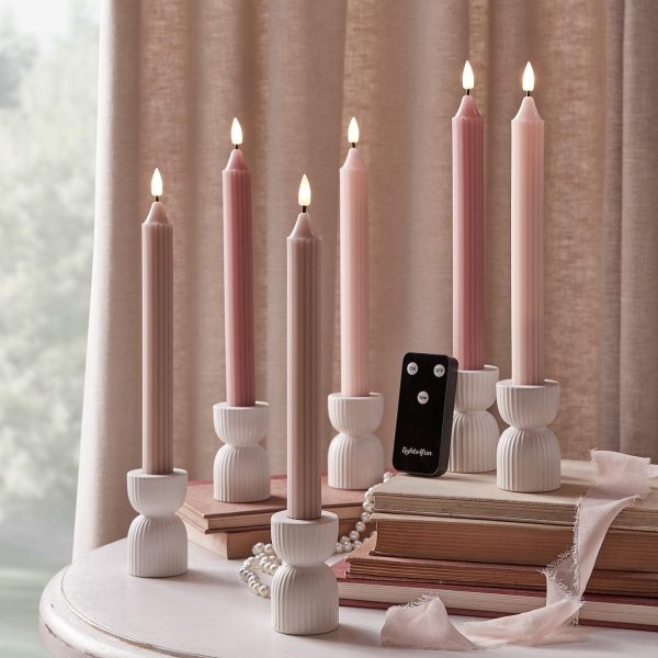 LED Candles | 6 Fluted Blush Pink TruGlow® Taper LED Candles with Remote Control Battery Operated Lights Battery Operated Lights