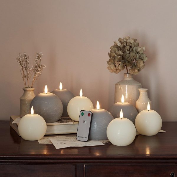 LED Candles | 8 TruGlow® Ivory & Grey LED Ball Candles with Remote Control Indoor LED Candles