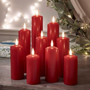 LED Candles | 9 TruGlow® Red LED Slim Pillar Candles With Remote Control Battery Operated Lights Battery Operated Lights