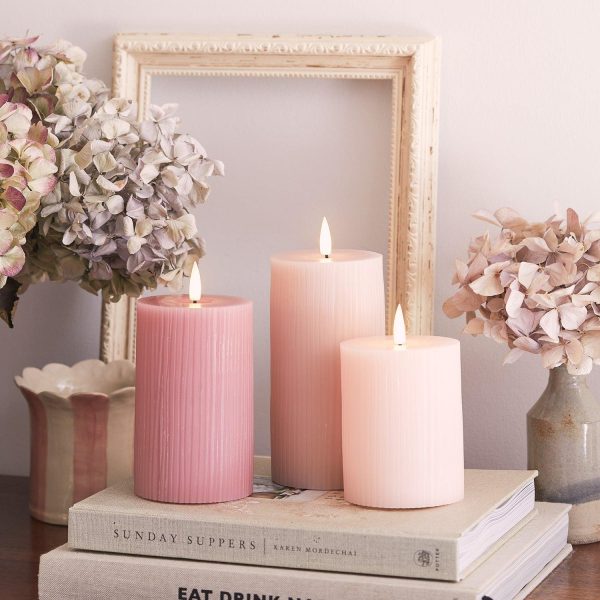 LED Candles | TruGlow® Blush Pink Ribbed LED Pillar Candle Trio Battery Operated Lights Battery Operated Lights