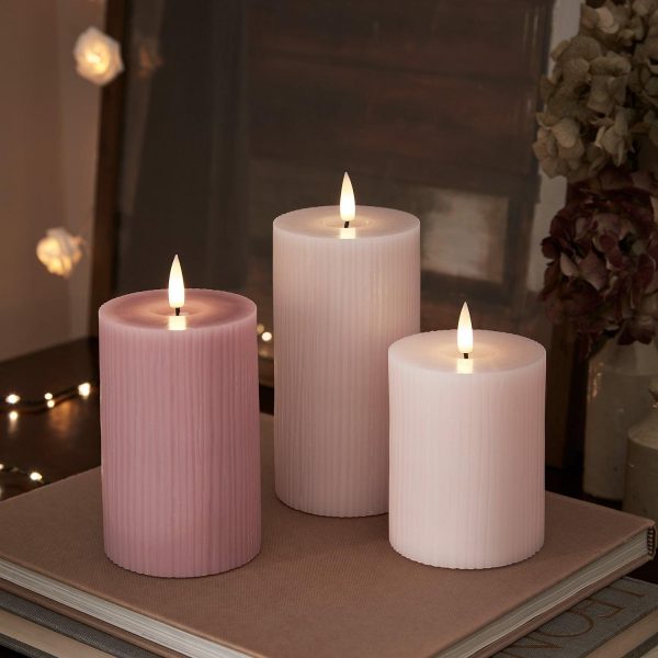 LED Candles | TruGlow® Blush Pink Ribbed LED Pillar Candle Trio Battery Operated Lights Battery Operated Lights