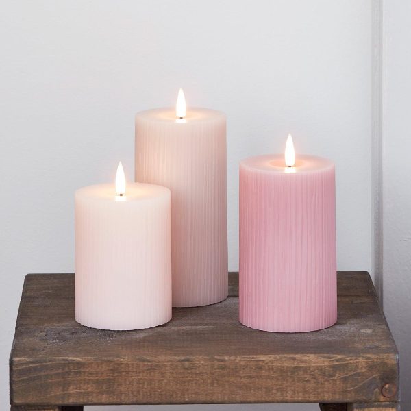 LED Candles | TruGlow® Blush Pink Ribbed LED Pillar Candle Trio Battery Operated Lights Battery Operated Lights