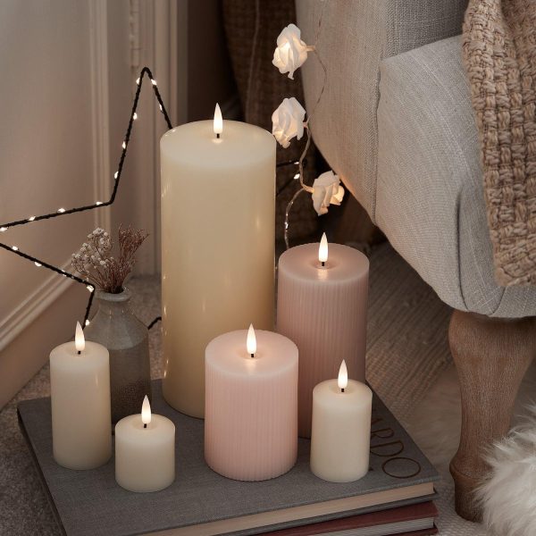 LED Candles | TruGlow® Blush Pink Ribbed LED Pillar Candle Trio Battery Operated Lights Battery Operated Lights